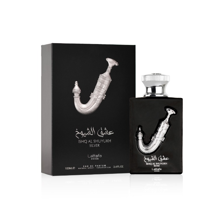 Ishq Al Shuyukh Silver bottle and packaging