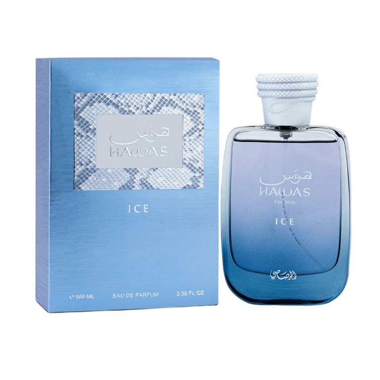 Rasasi Hawas Ice bottle and packaging